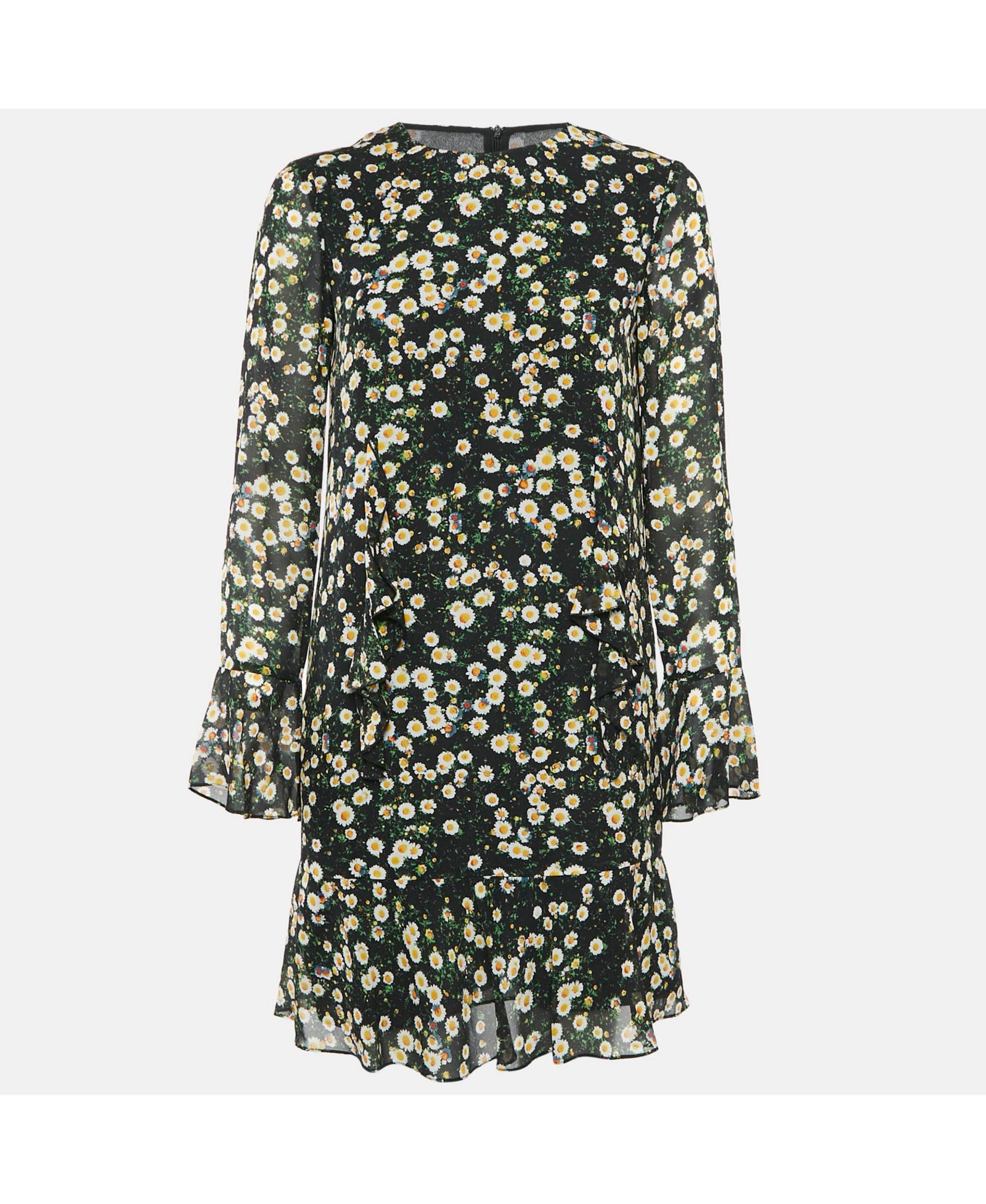 Pre-Owned Moschino Women's Cheap And Chic Black Floral Print Silk Ruffled Mini Dress