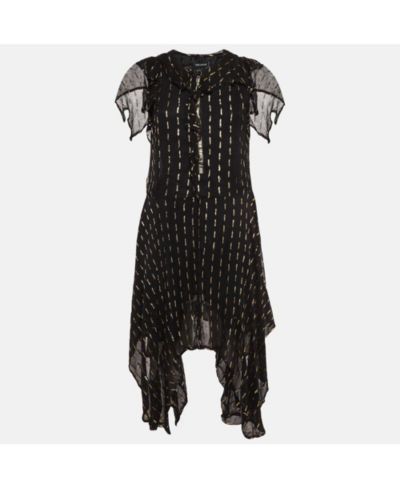 Женское шифоновое платье Zadig & Voltaire Black & Gold Shiny Crepe Ruffled (б/у)