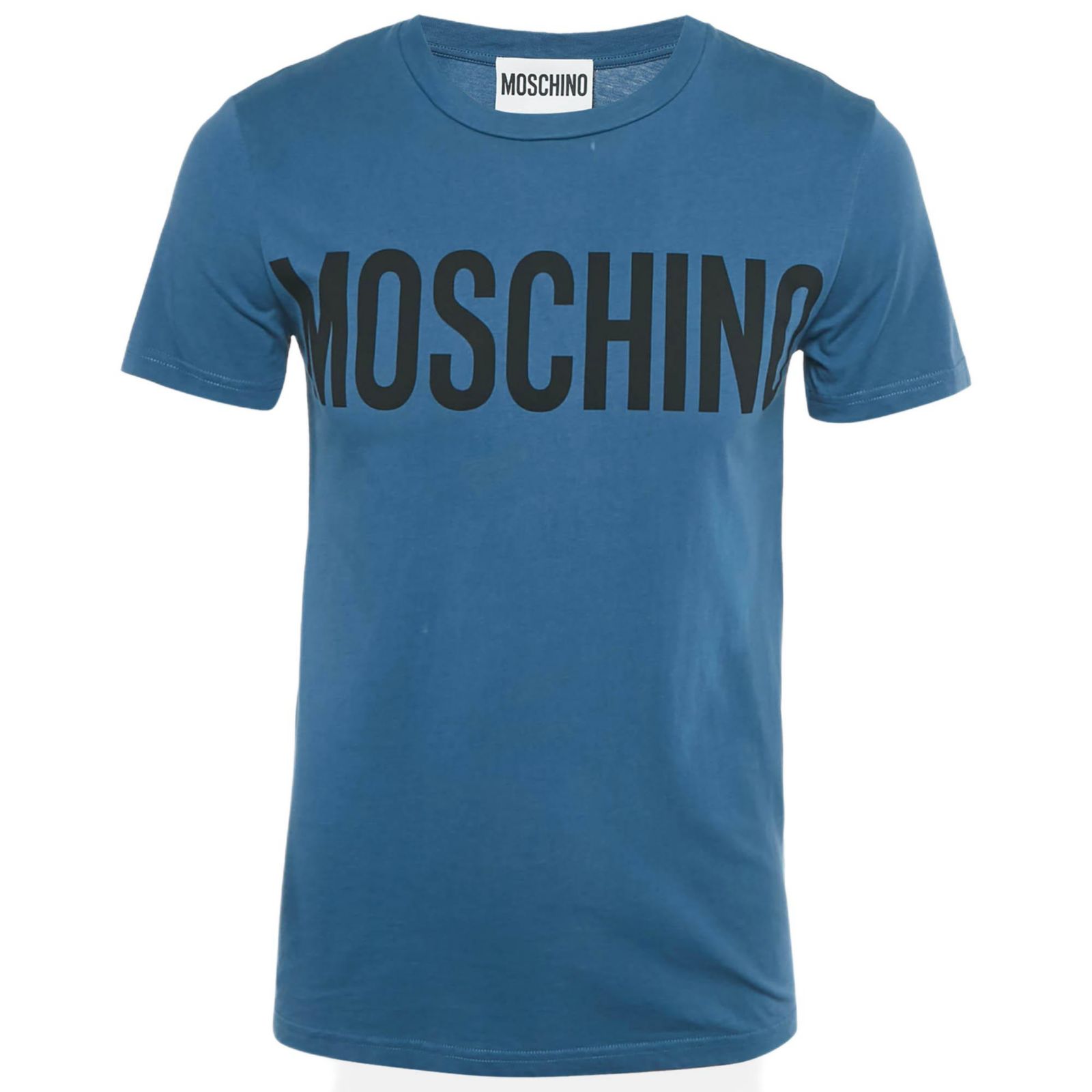 Pre-Owned Moschino Men's Couture Blue Logo Print Cotton Crew Neck T-Shirt
