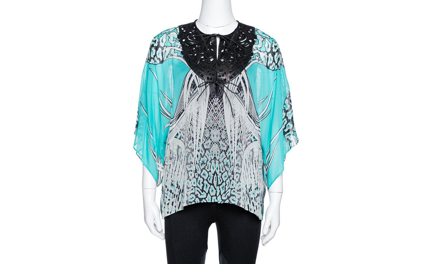 Pre-Owned Roberto Cavalli Women's Beige Cotton And Modal Faux Feather Detail T-Shirt