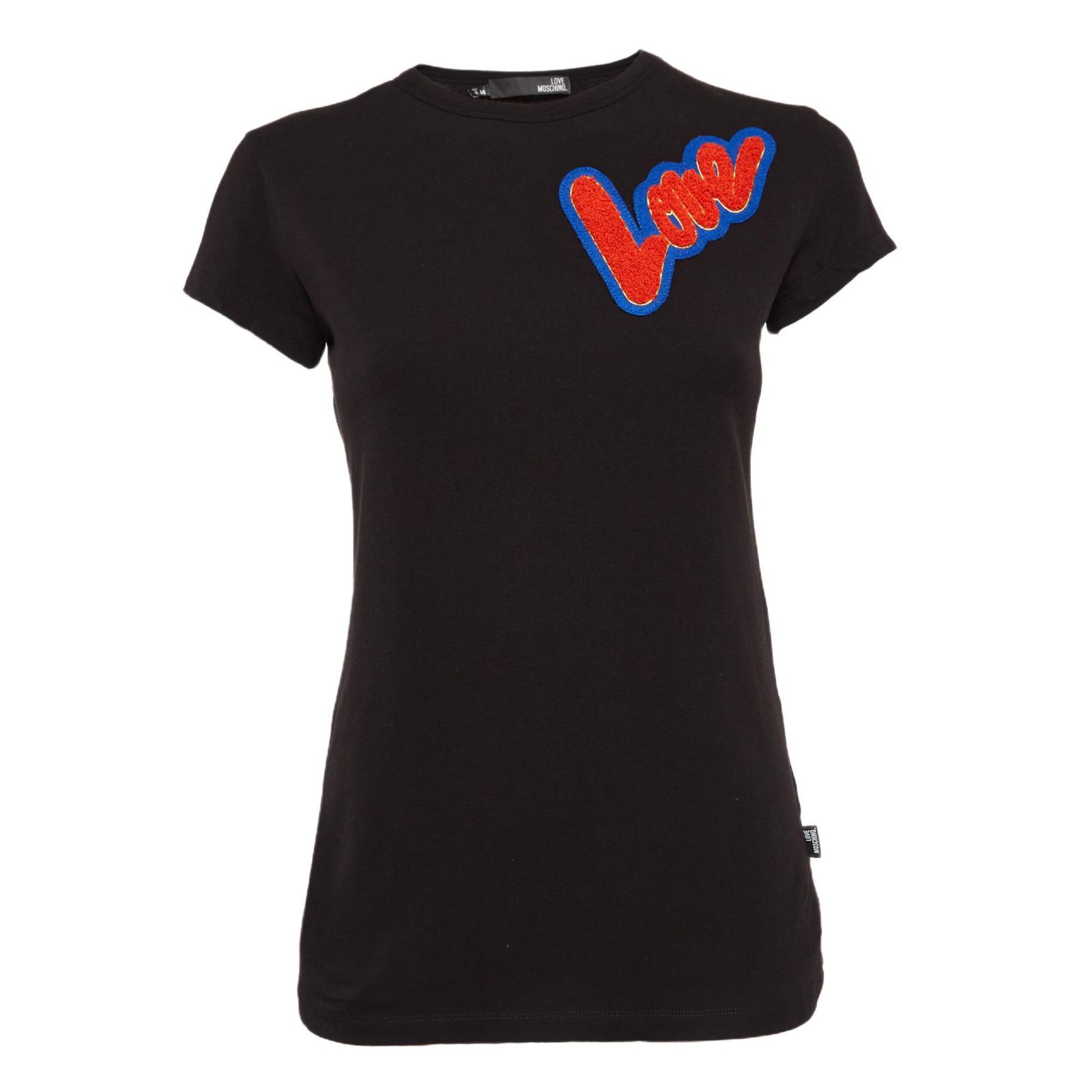 Pre-Owned Love Moschino Women's Cotton Knit Love Patch Detail T-Shirt