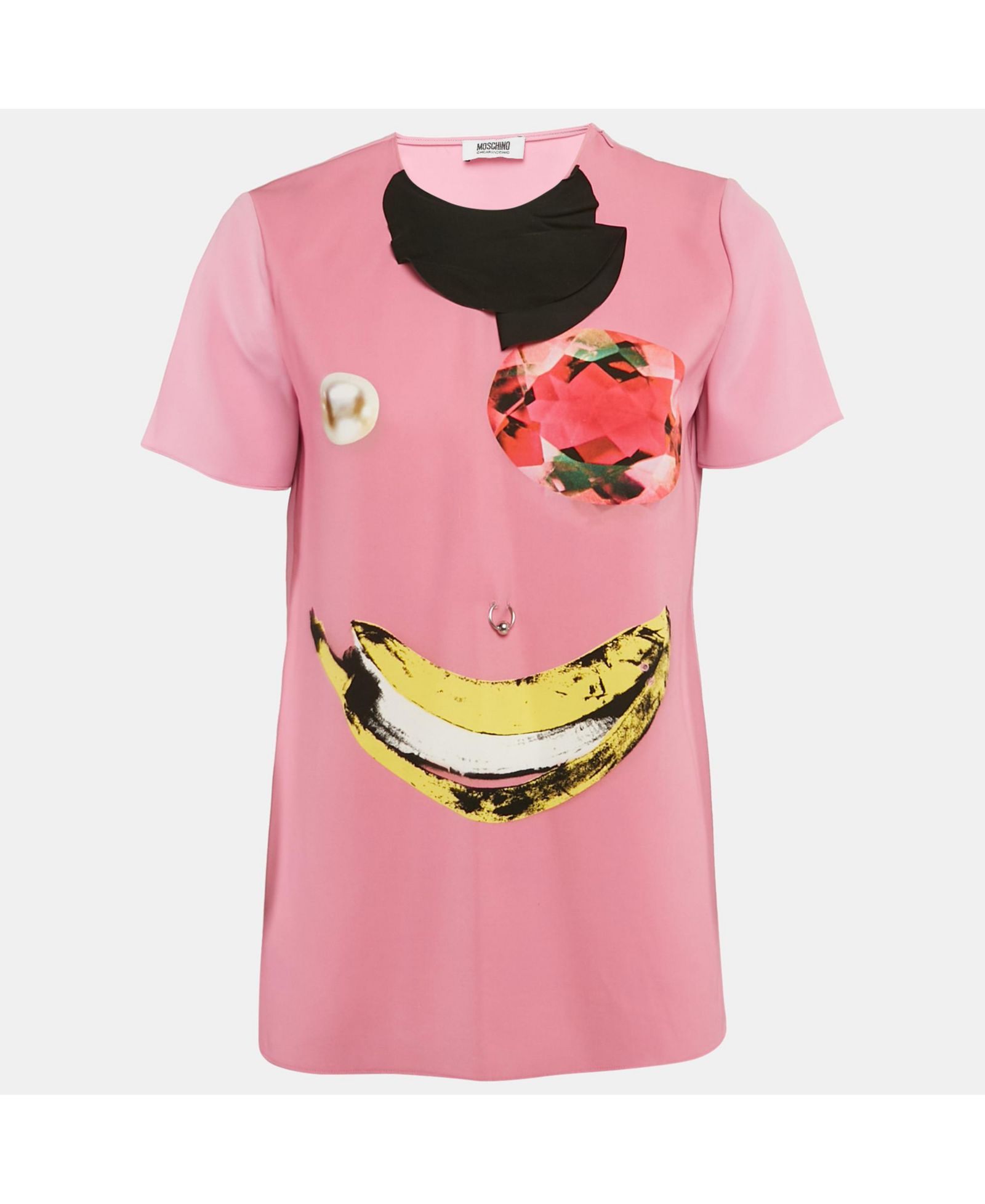 Женский топ Moschino Pre-Owned Cheap And Chic Pink Printed Crepe с деталью в виде металлического кольца