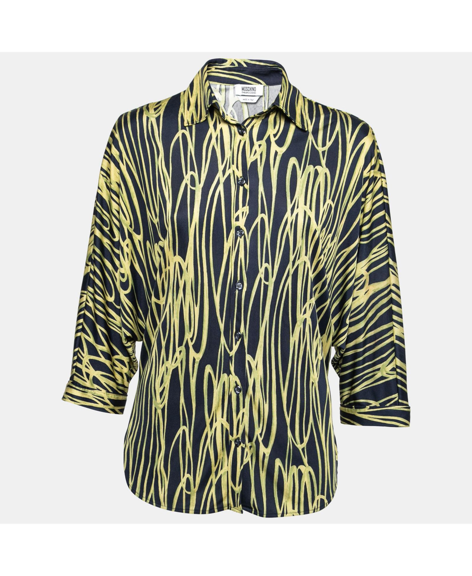 Pre-Owned Moschino Женская сине-желтая принтованная рубашка Dolman Sleeve