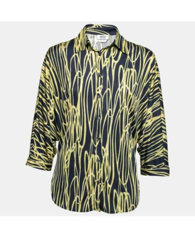 Pre-Owned Moschino Женская сине-желтая принтованная рубашка Dolman Sleeve