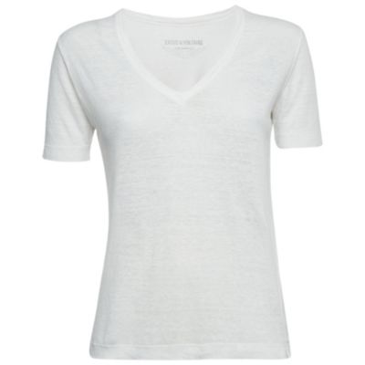Pre-Owned Zadig & Voltaire Women's White Linen Knit V-Neck Wassa Top