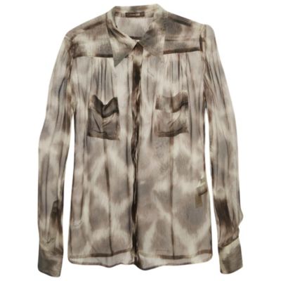 Pre-Owned Roberto Cavalli Women's Brown Animal Print Silk Sheer Shirt