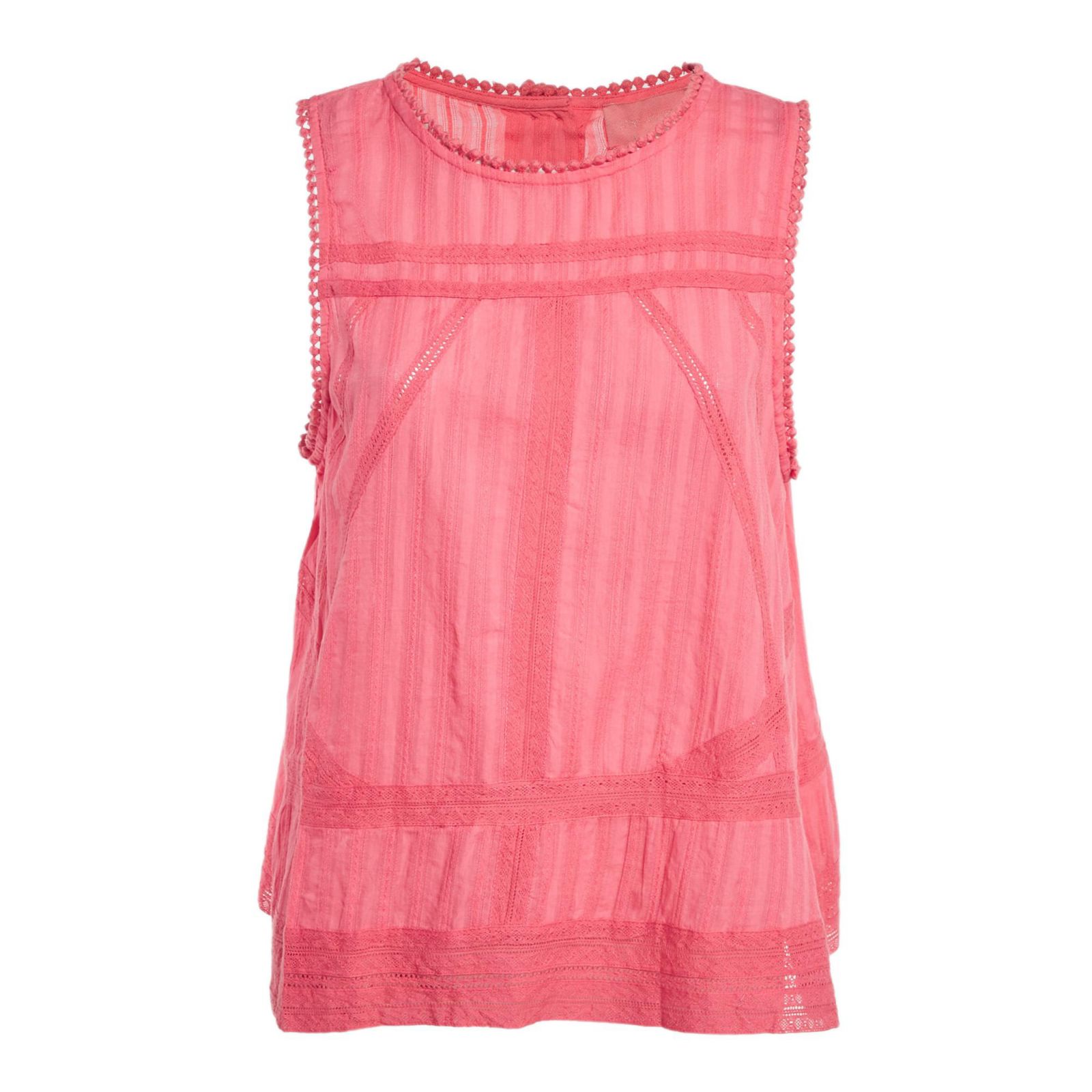 Pre-Owned Zadig & Voltaire Женский Pink Cotton Lace Trimmed Sleeveless Top