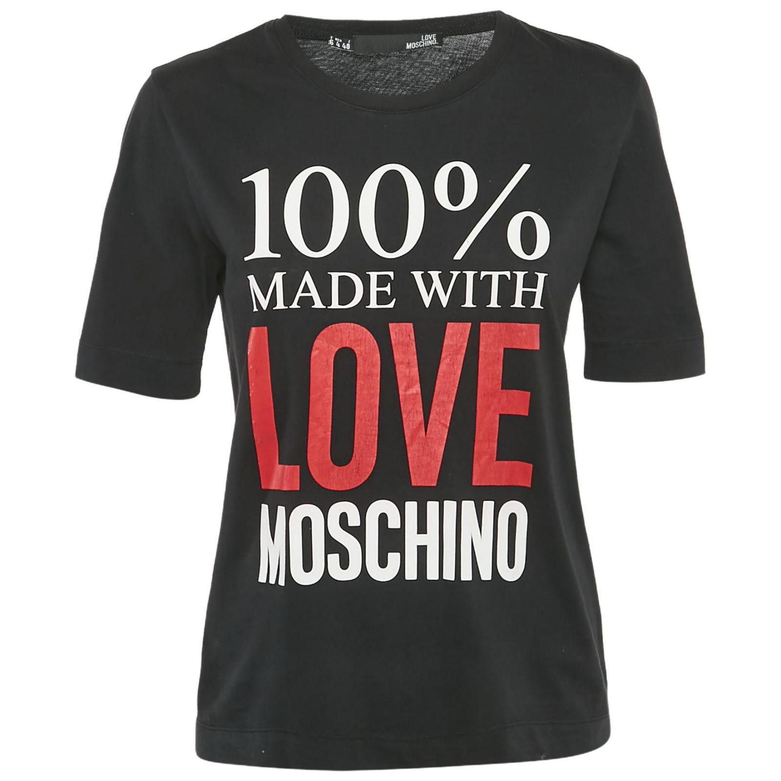 Pre-Owned Love Moschino Women's Black 100% Made With Love Logo Print Cotton T-Shirt