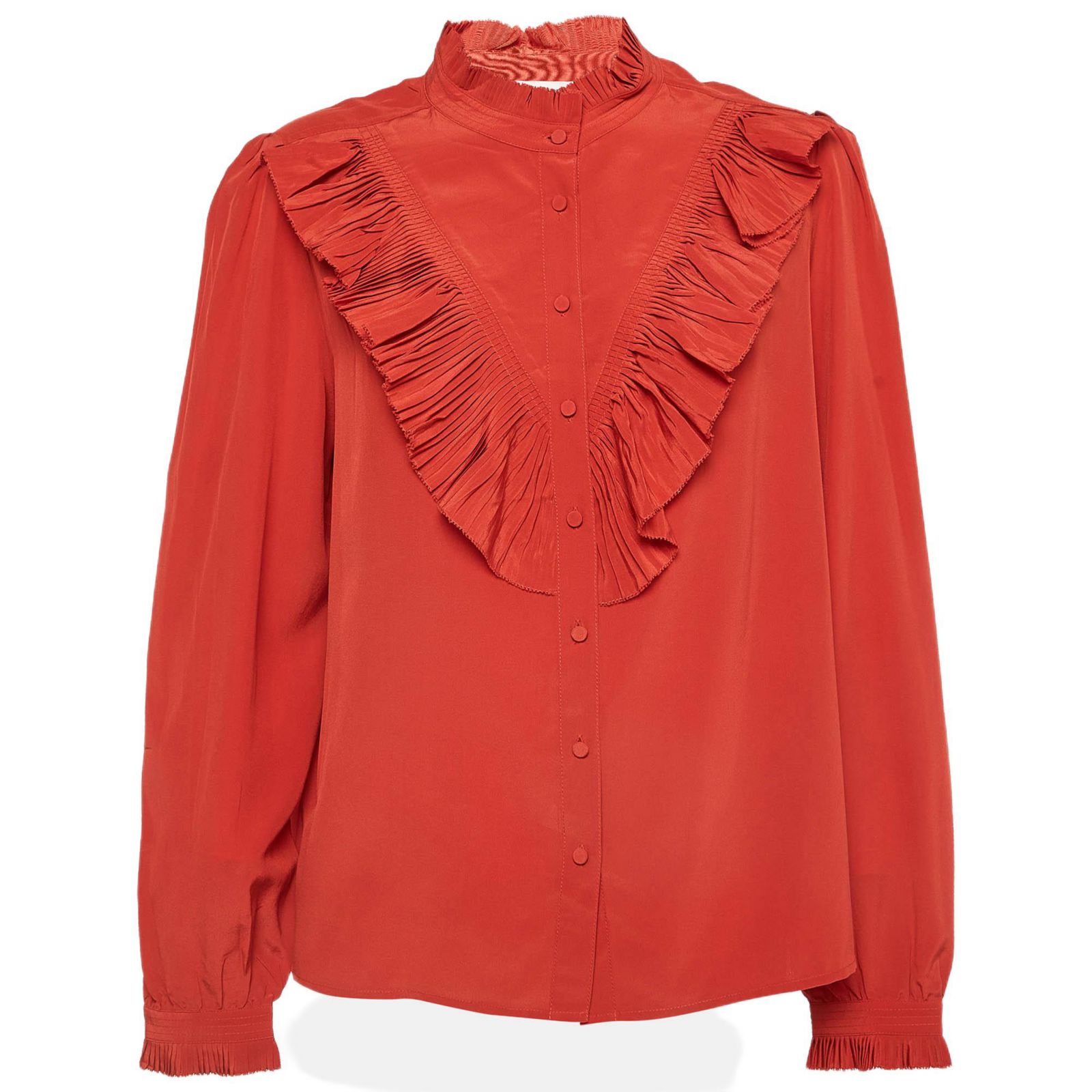 Pre-Owned Zadig & Voltaire Women's Red Silk Ruffled Taccora Blouse
