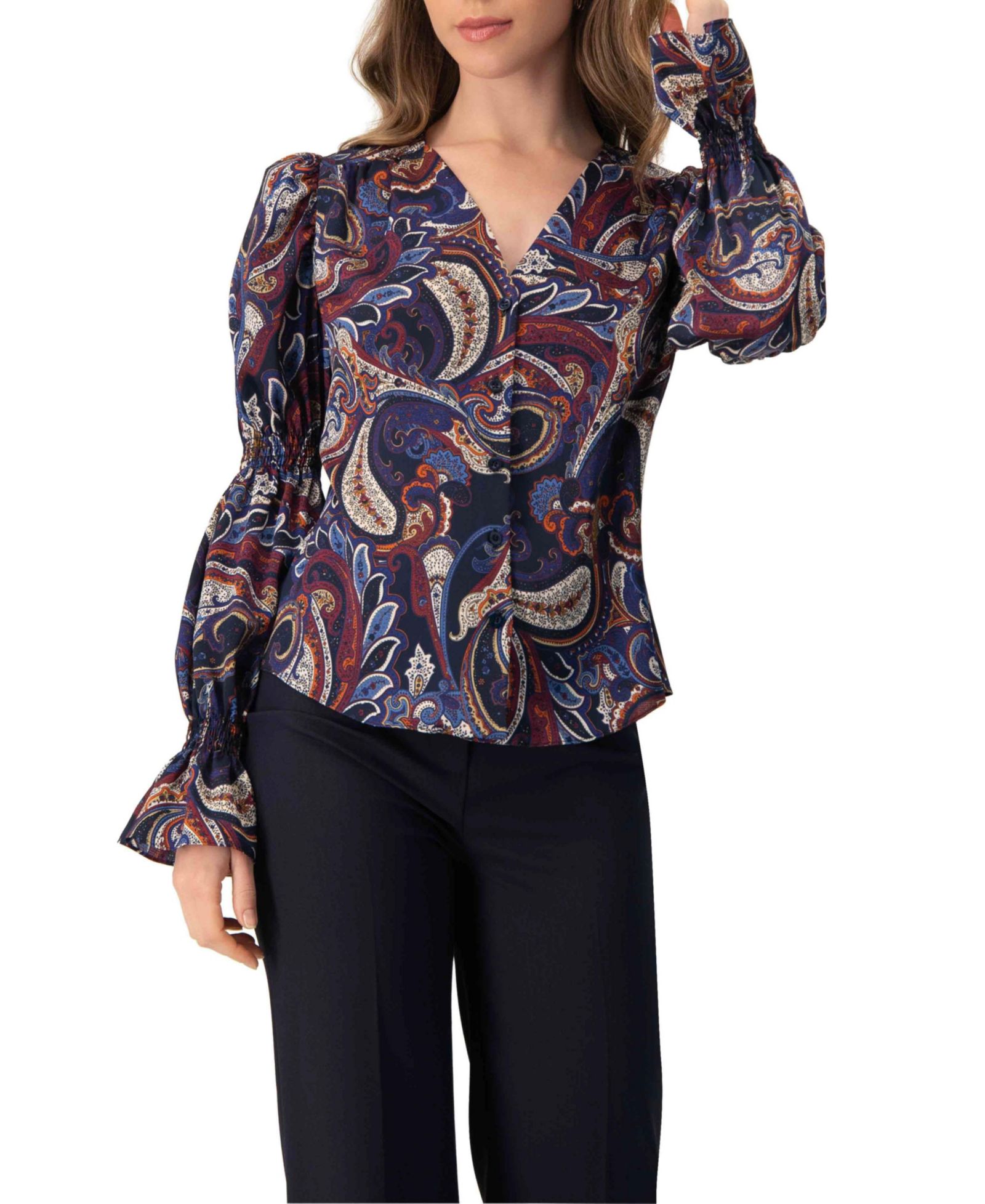 Женская рубашка Ivonne V-Neck Printed с ширринкой на рукавах
