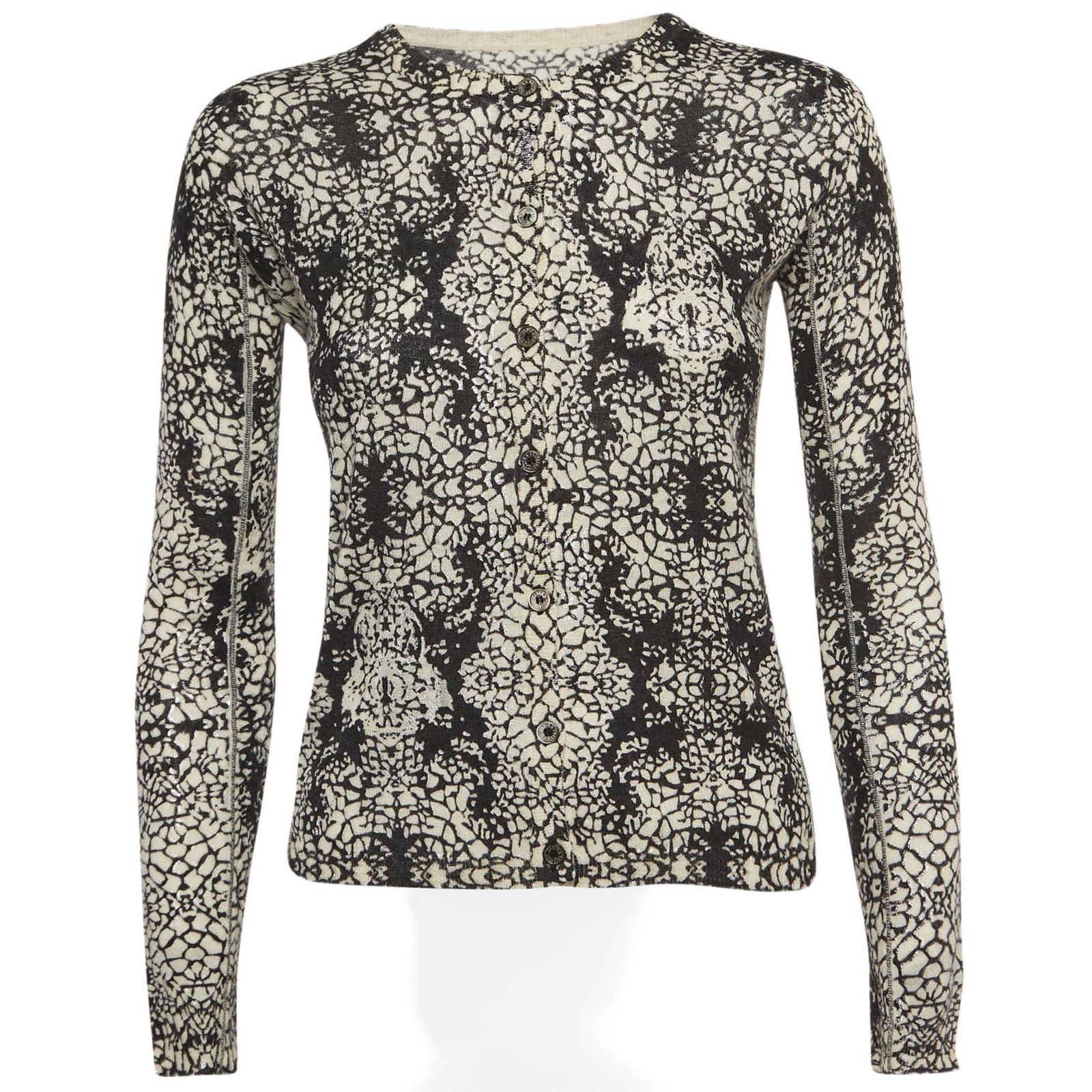 Pre-Owned Zadig & Voltaire Women's Pre-Owned Zadig and Voltaire Black/white Abstract Print Cashmere Buttoned Cardigan