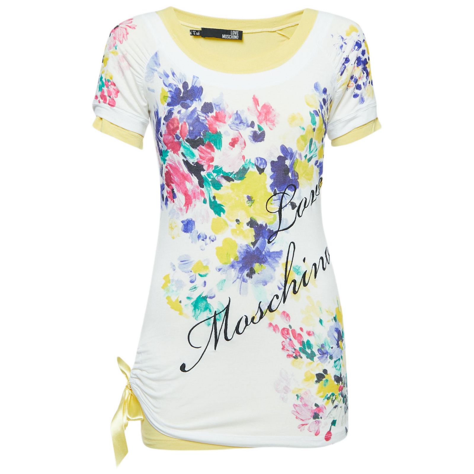 Pre-Owned Love MOSCHINO Women's Multicolor Floral Print Knit Inlay T-Shirt