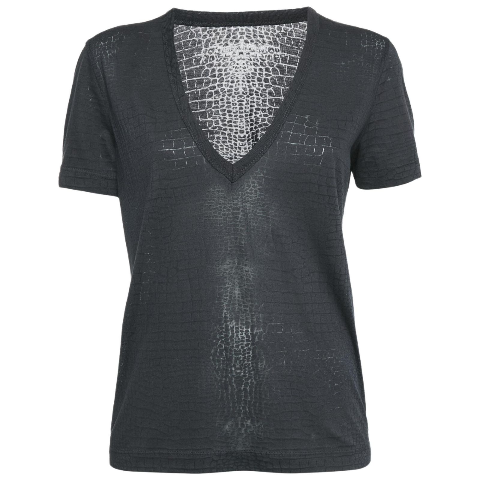 Pre-Owned Zadig & Voltaire Women's Dark Grey Reptile Print Knit V-Neck Top
