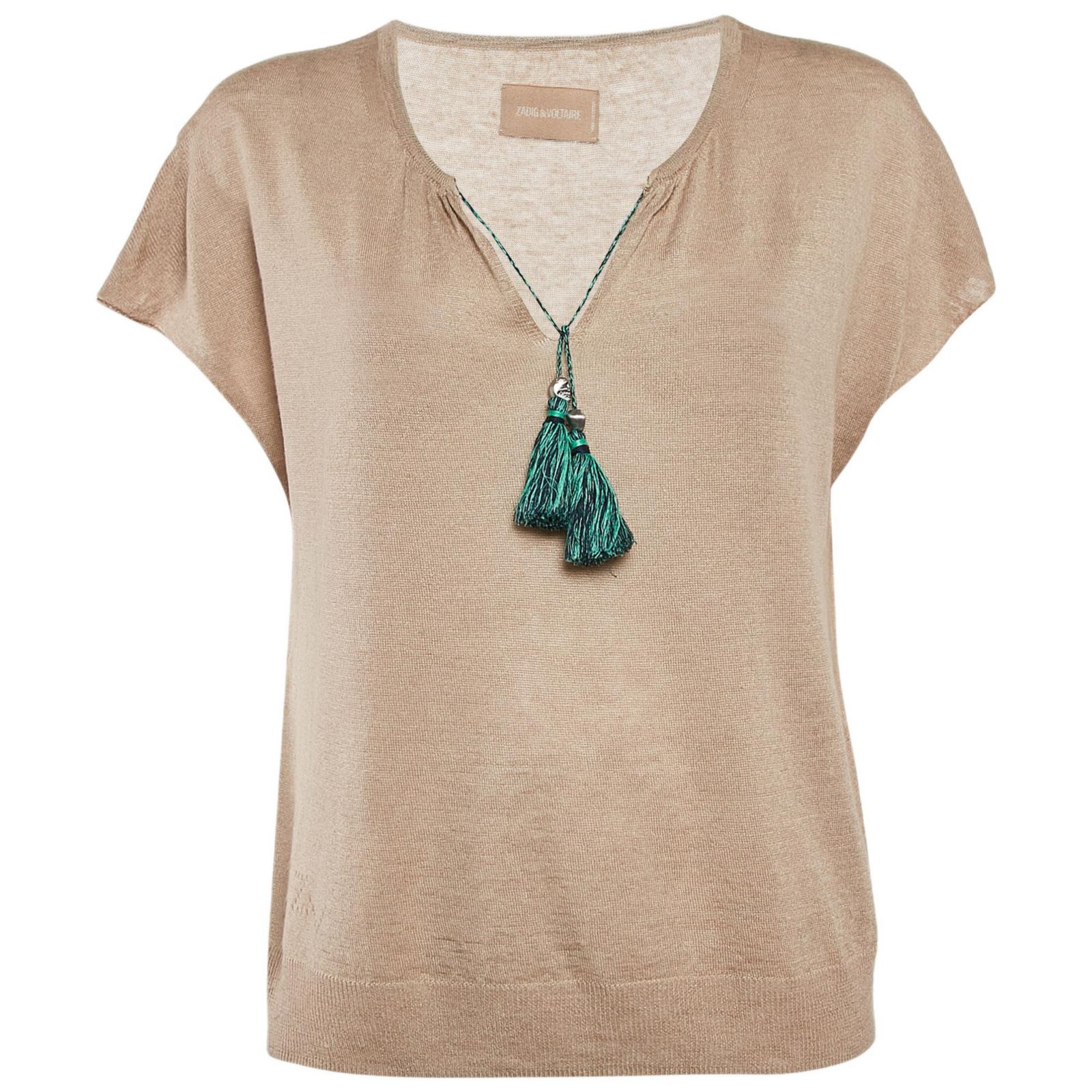 Pre-Owned Zadig & Voltaire Women's Beige Linen Knit Tie-Up Detail Card Top