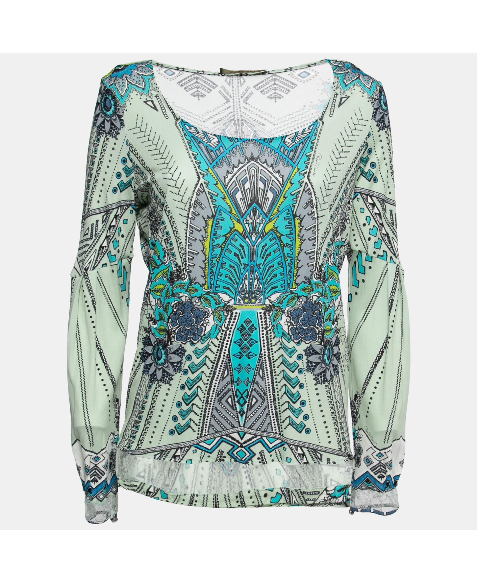 Женский топ Pre-Owned Roberto Cavalli Multicolor Printed Jersey Lace Trimmed