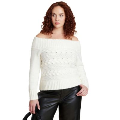 Женский свитер ELOQUII Off The Shoulder Cableknit