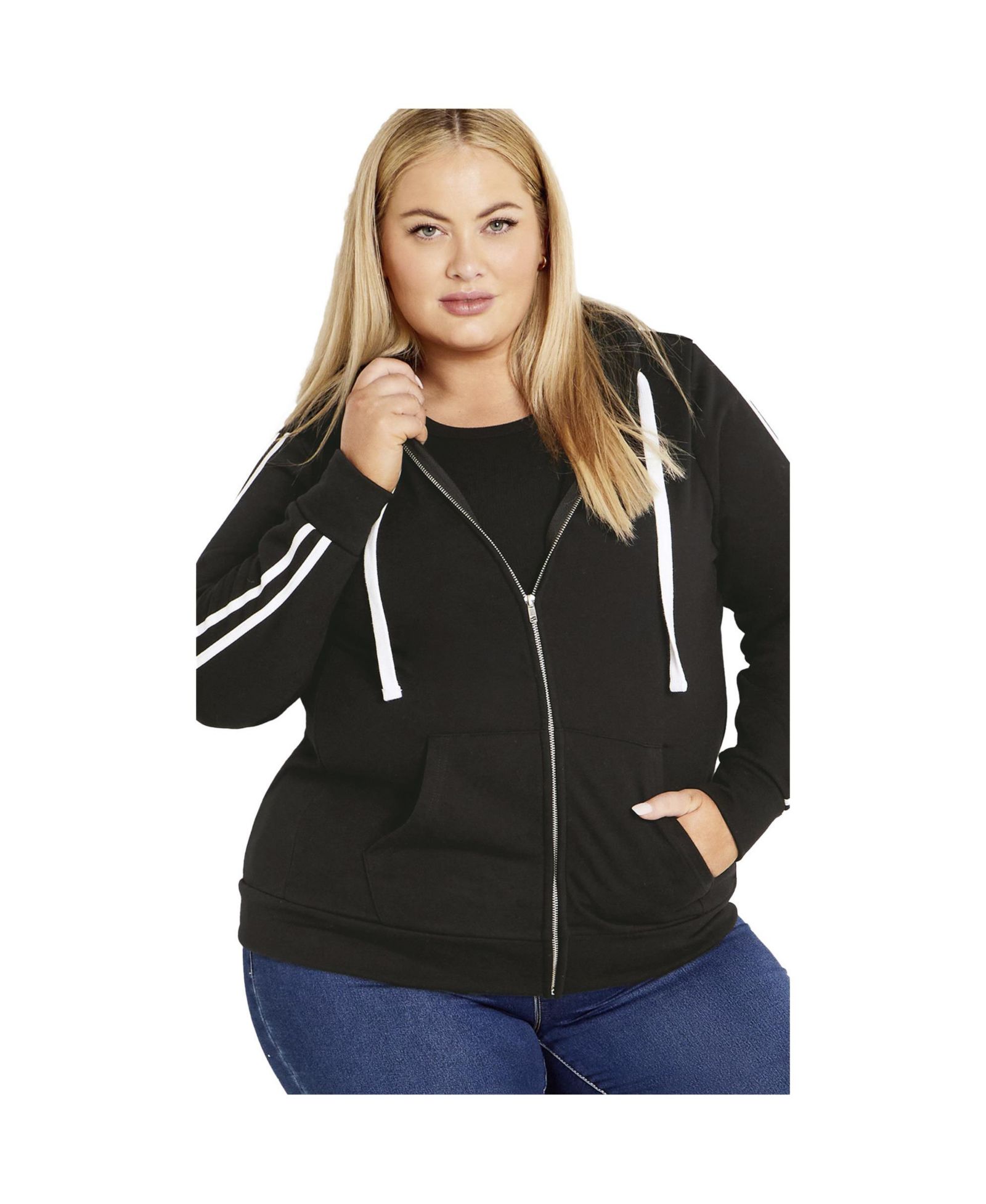 Avenue Women's Plus Size Side Stripe Zip Hoodie