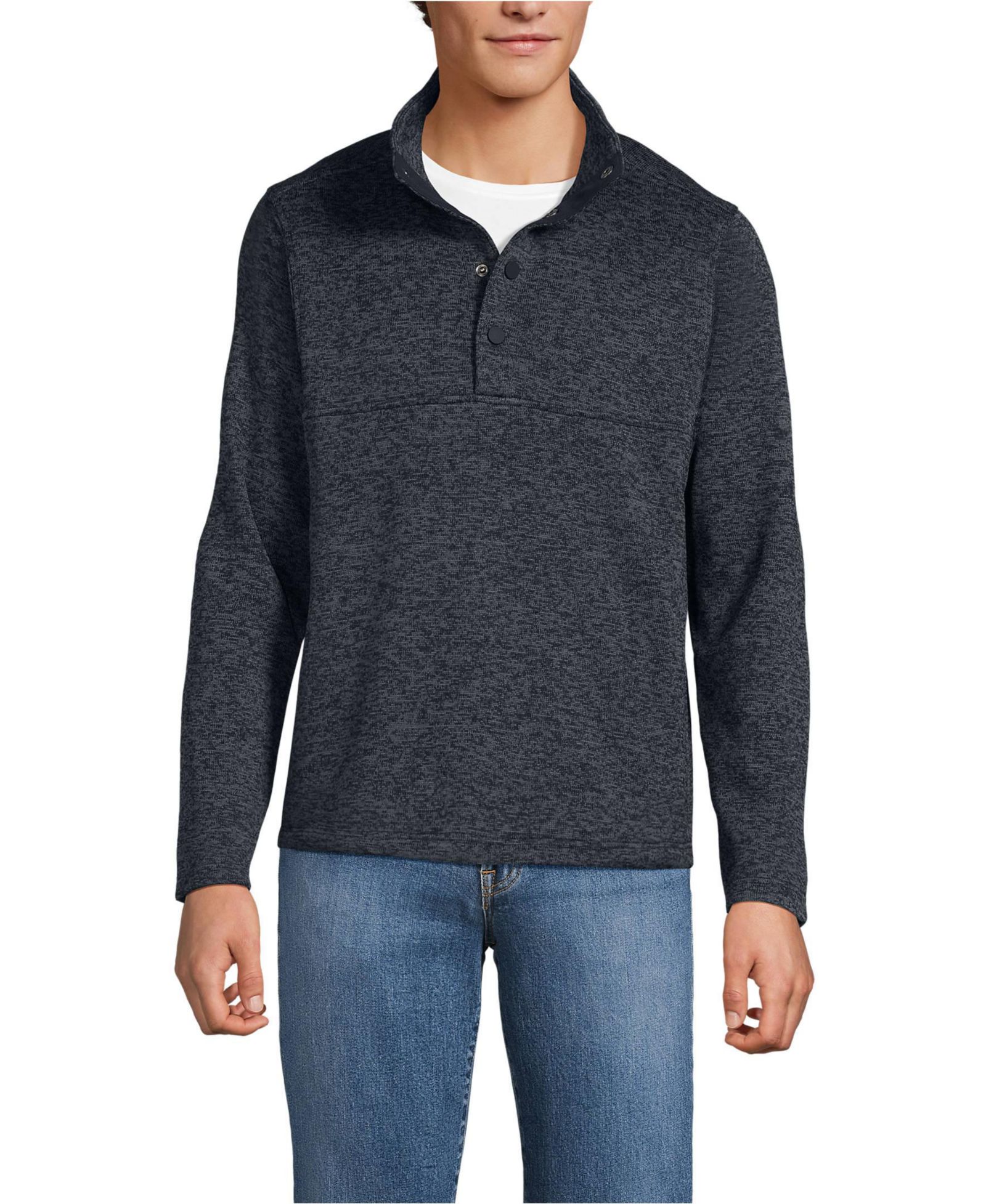 Lands' End Men's Sweater Fleece Snap Neck Pullover Jacket
