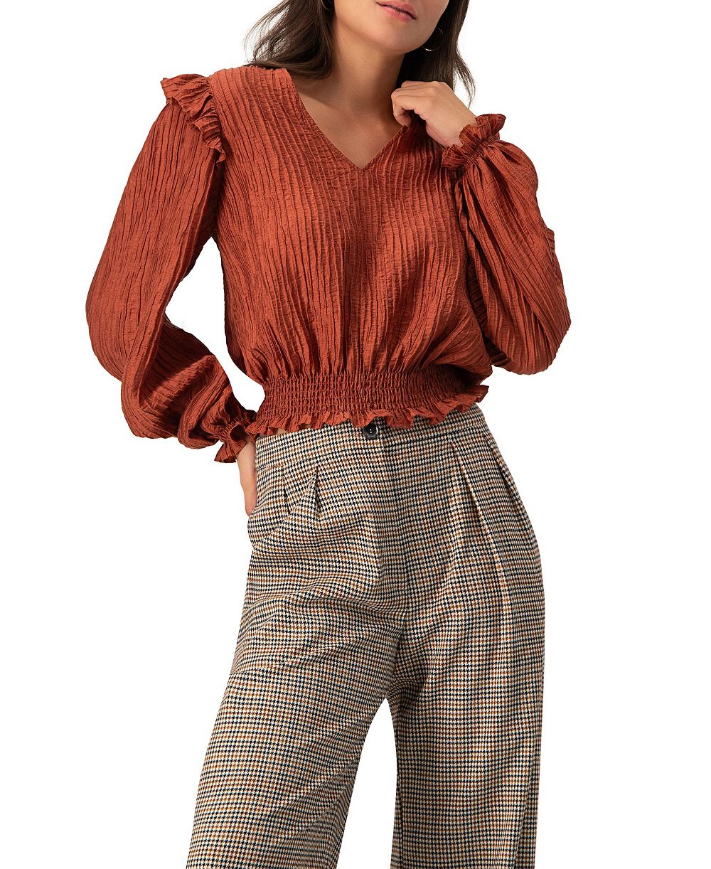 Ivonne Women's V-Neck Smocked Blouse with Ruffle Sleeves