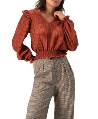 Ivonne Women's V-Neck Smocked Blouse with Ruffle Sleeves