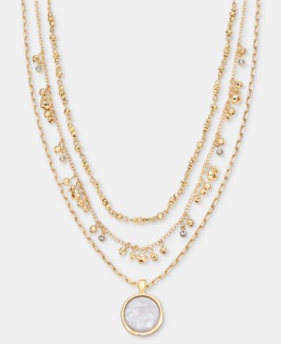 Style & Co Stone Inlay Layered Pendant Necklace, 17" + 3" extender, Macy's Exclusive