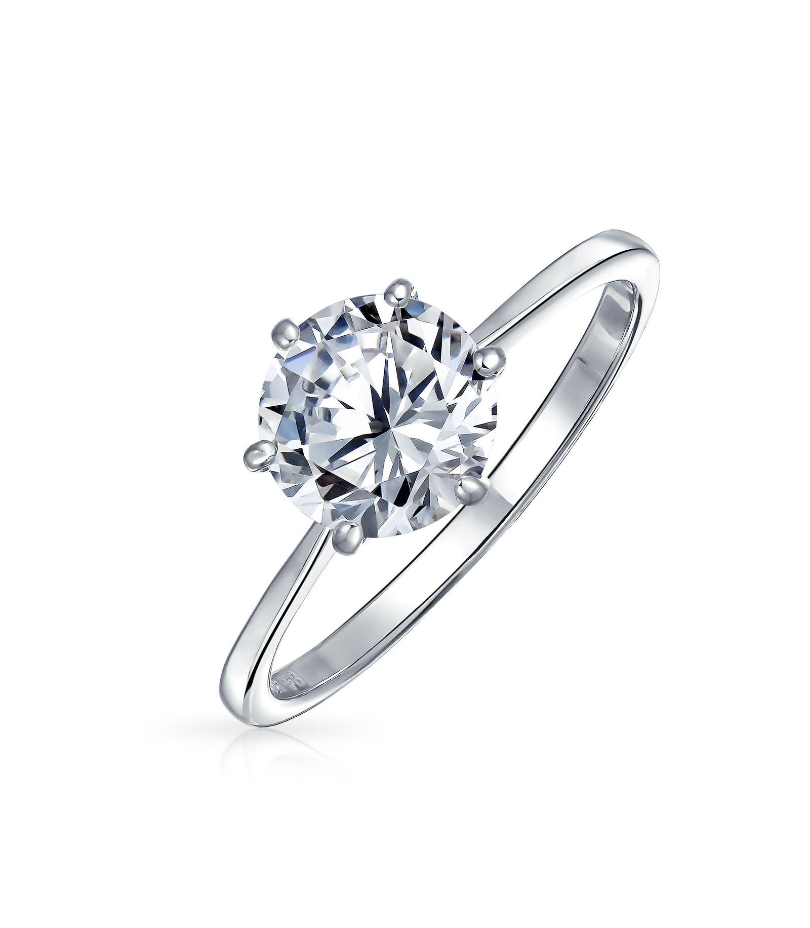 Bling Jewelry Round Solitaire 1. CZ Cubic Zirconia 6-Prong Promise Ring Band Plated .925 Sterling