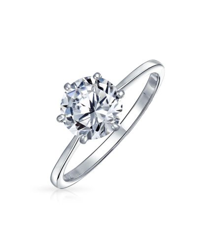 Bling Jewelry Round Solitaire 1. CZ Cubic Zirconia 6-Prong Promise Ring Band Plated .925 Sterling