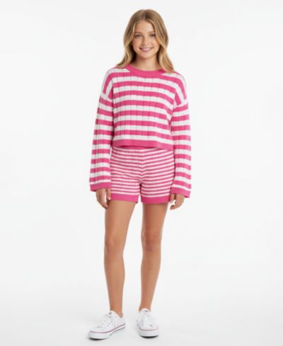 H by Habitual Girls' 7-16 Mixed Stripe Sweater and Shorts, 2-Piece Set