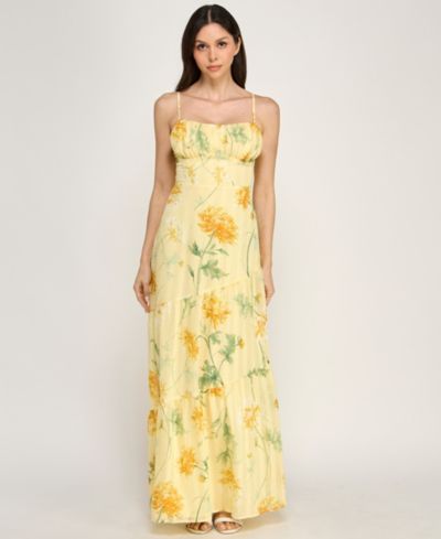 Trixxi Juniors' Sleeveless Bungee Back Asymmetrical Maxi Dress