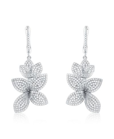 Серьги-подвески Suzy Levian New York с прозрачным кубическим цирконием и цветочным мотивом