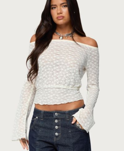 Edikted Женский топ Alef Sheer Lace с открытыми плечами