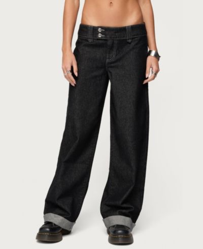Edikted Women's Cuffed Low Rise Straight Leg Jeans
