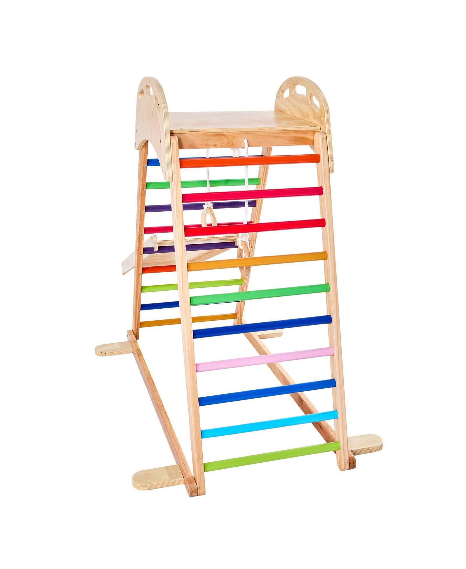 Деревянный игровой комплекс Sugift 4-in-1 с Climbing Wall, горкой и дизайном в стиле Montessori