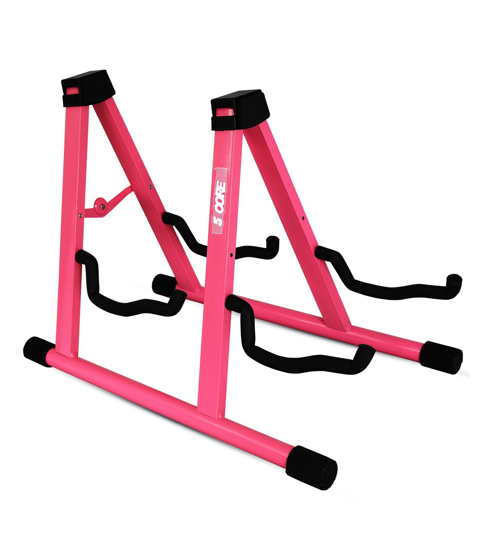 5 Core Double Guitar Stand Floor Adjustable A Frame Folding Acoustic Electric Guitars Holder Stands GSS 2N1 PNK