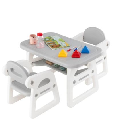 Costway 3-Piece Kids Table and Chair Set Toddler Activity Study Desk with Building Blocks