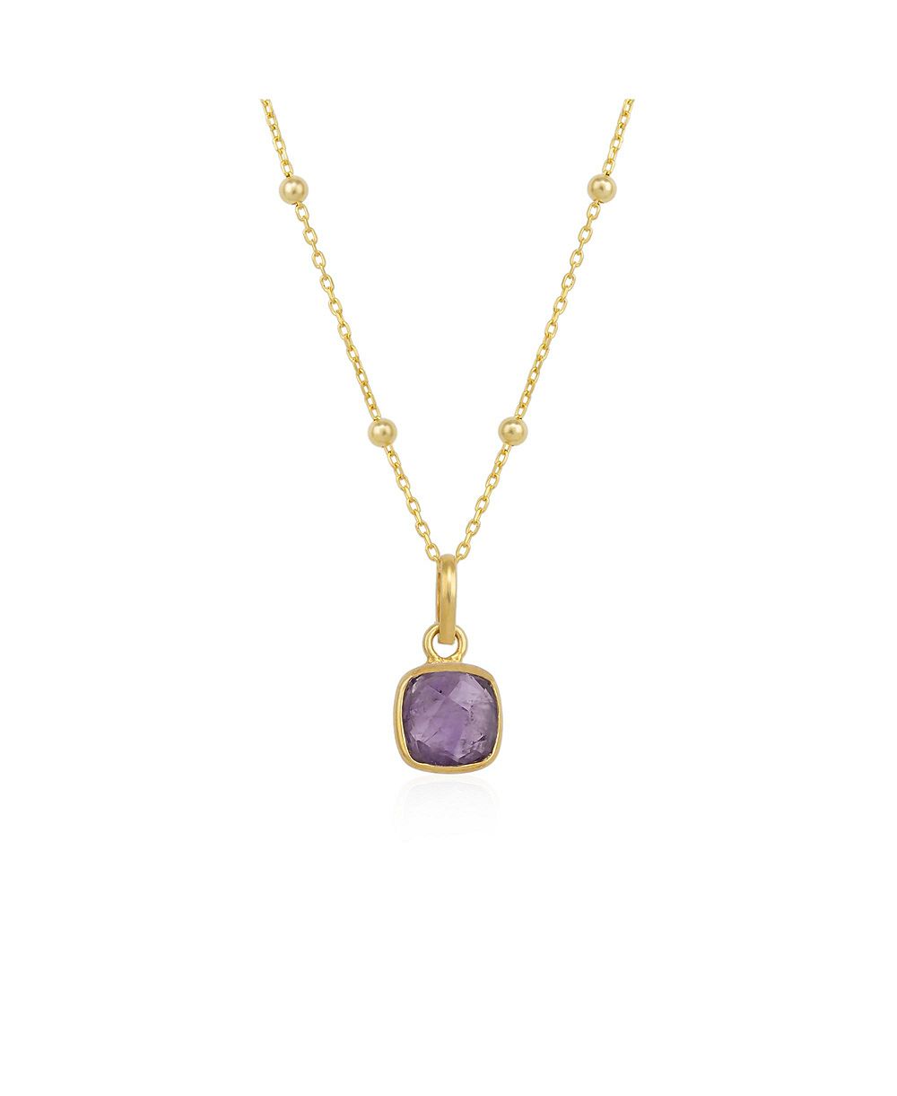 Подвеска Spero London Amethyst Square с бисерной цепочкой из стерлингового серебра