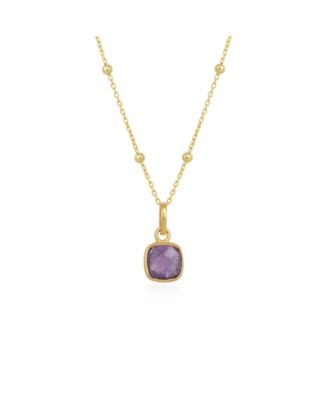 Spero London Amethyst Square Pendant Necklace With Beaded Chain in Sterling