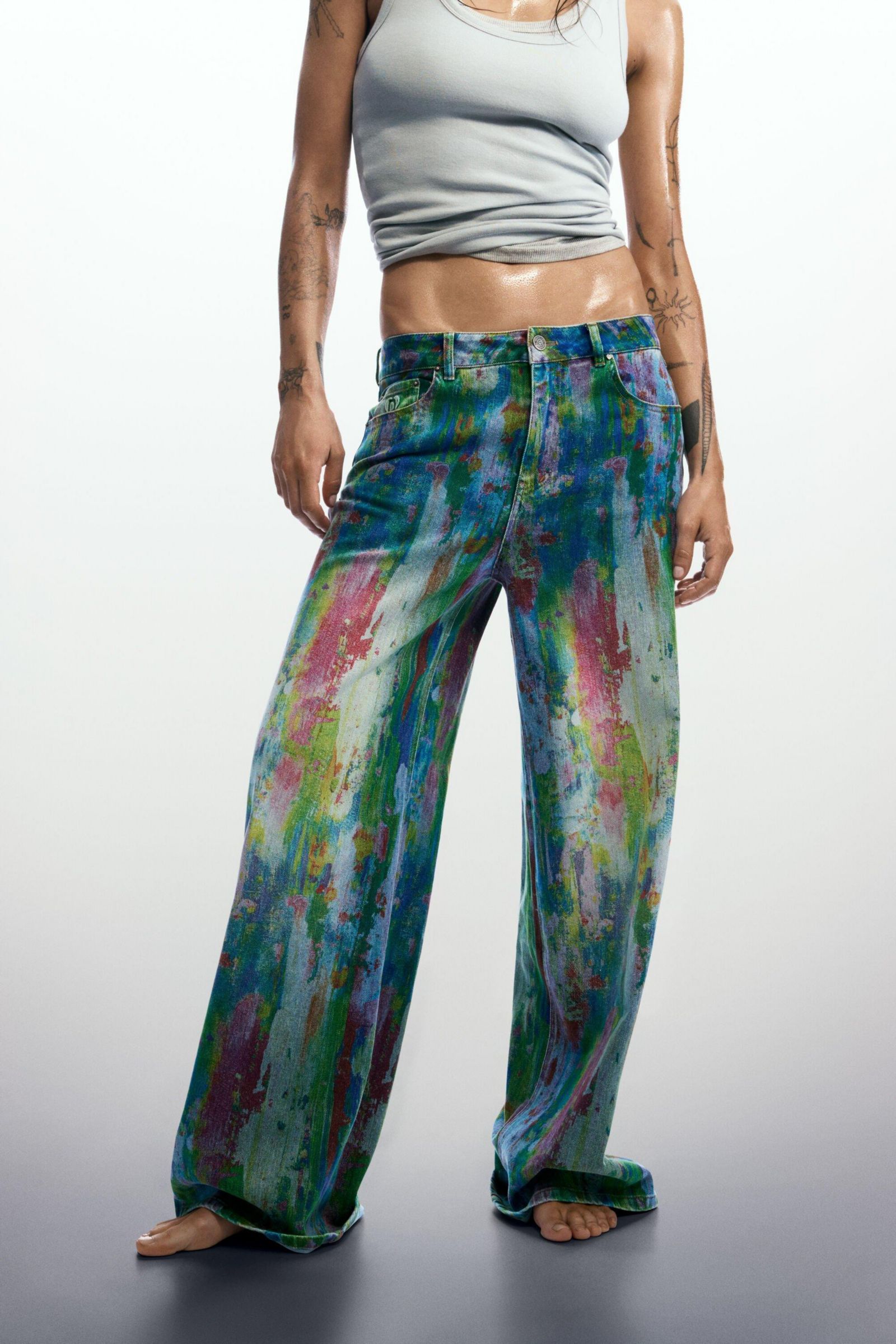 Desigual Women's Wide leg splatter jeans
