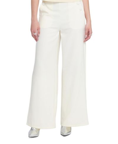 ELLE Collection Women's Wide Leg Trouser with Self-Covered Buttons - Pants