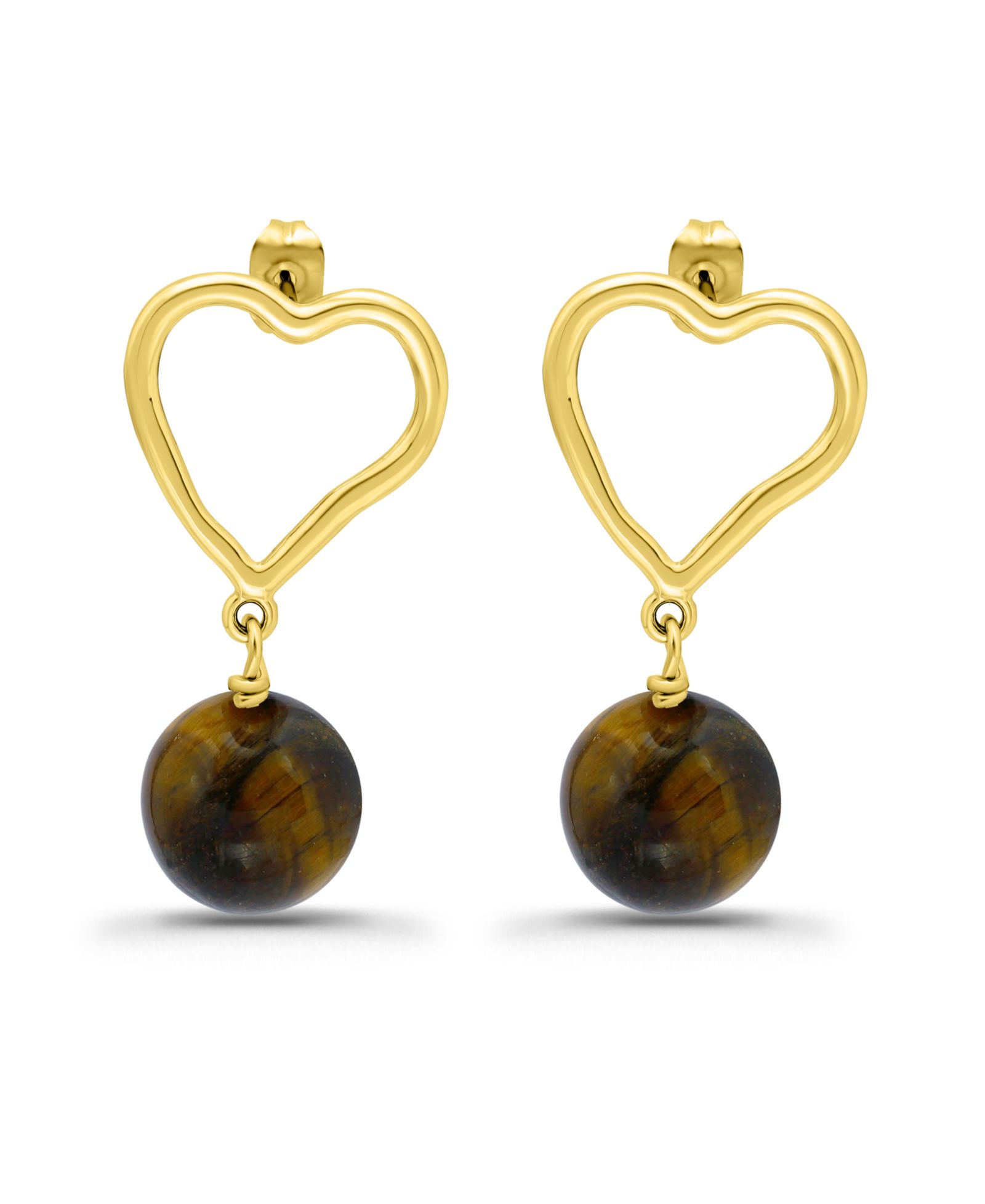 Macy's Gold Plated Hardwired Round Genuine Stone Heart Post Earrings