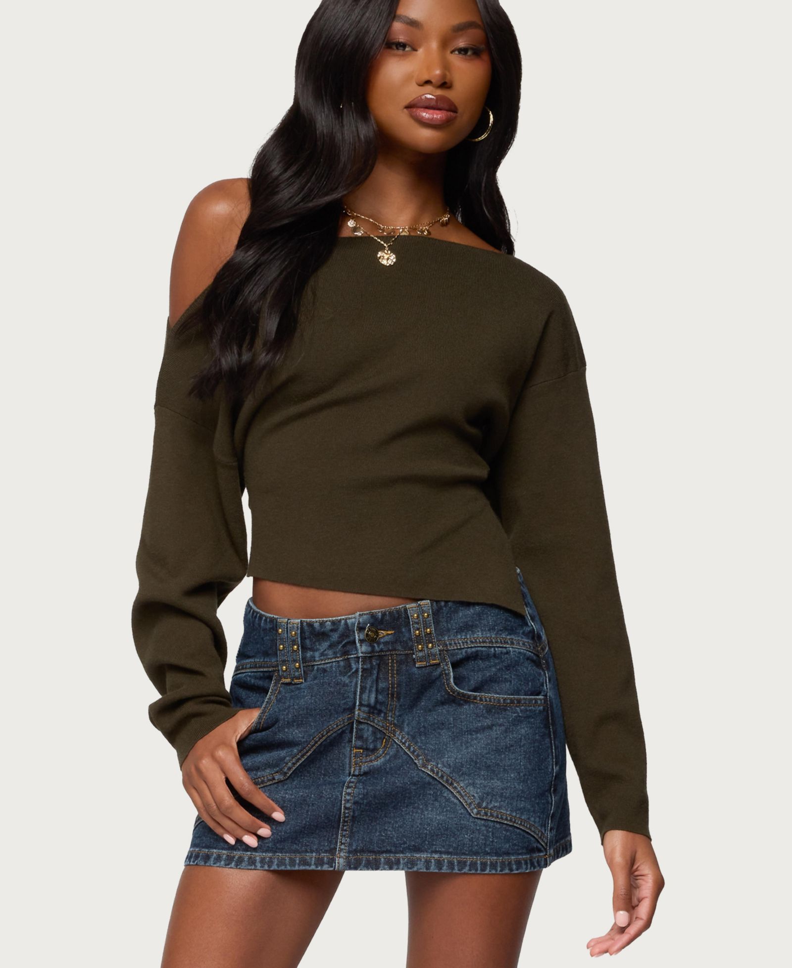 Женский асимметричный джемпер Edikted Chenelle Off Shoulder