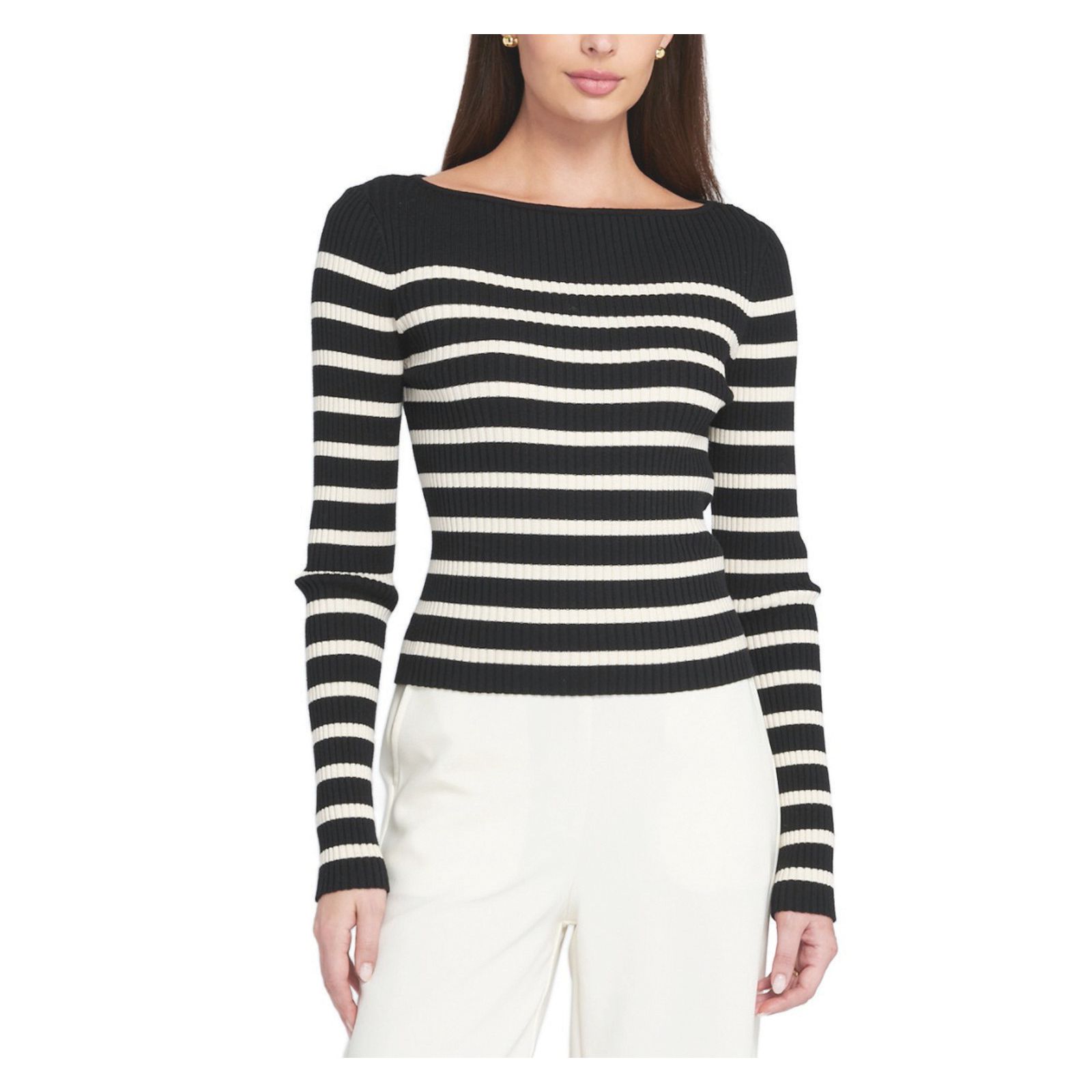 ELLE Collection Women's Fine Gauge Light Weight Striped Sweater