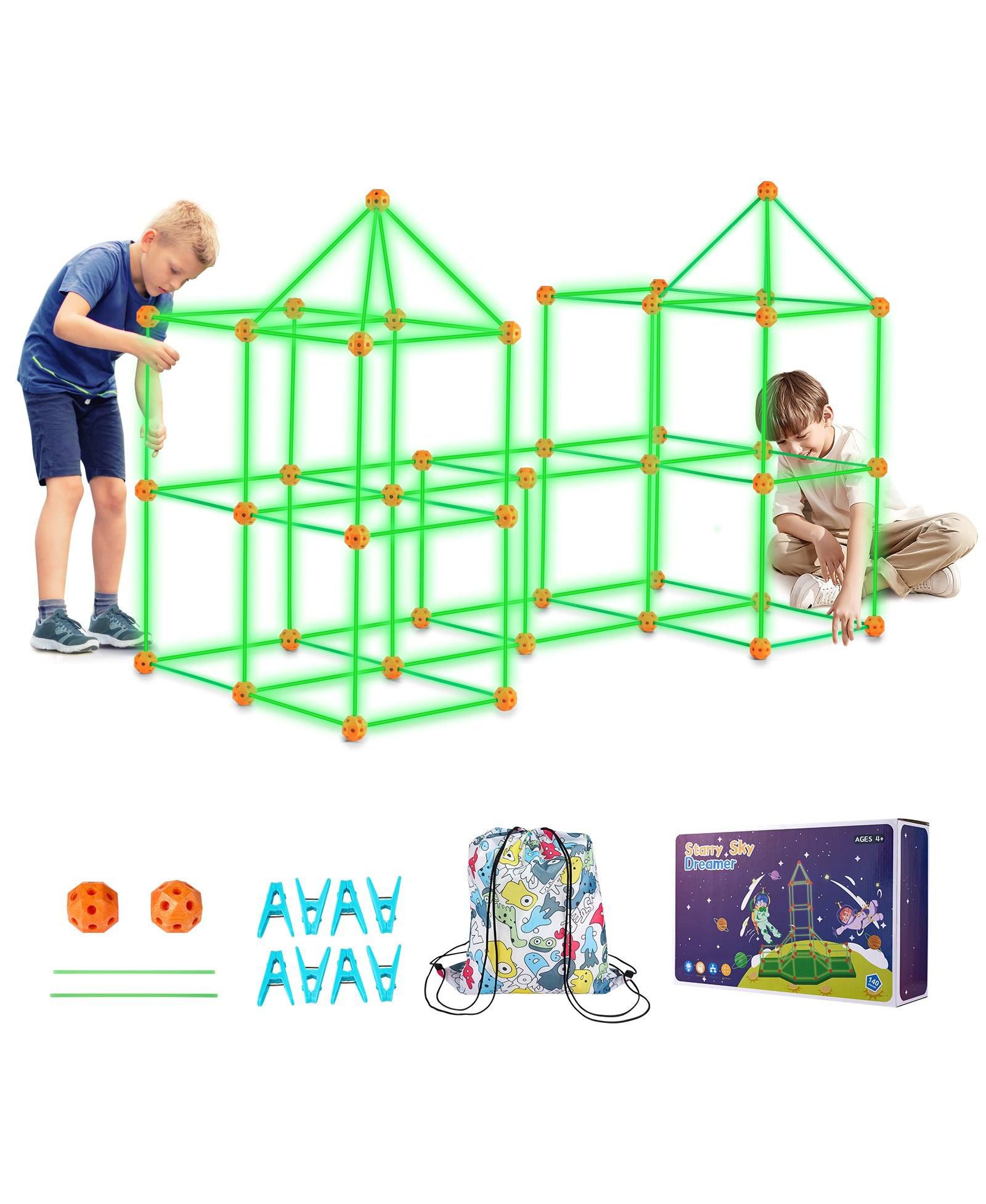 STEM набор Mecale Fort Kit: 140 PCS Glow-in-Dark with 96 Rods & 44 Balls for Kids Ages 4–8+