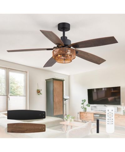 Потолочный вентилятор Airsurfer 52" с LED светильником, матовый черный, современный дизайн, бесшумный мотор DC