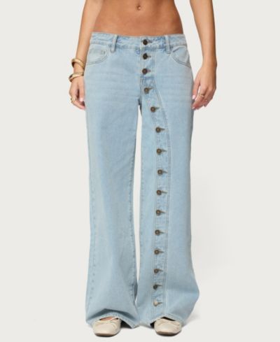 Edikted Women's Adison Button Low Rise Baggy Jeans