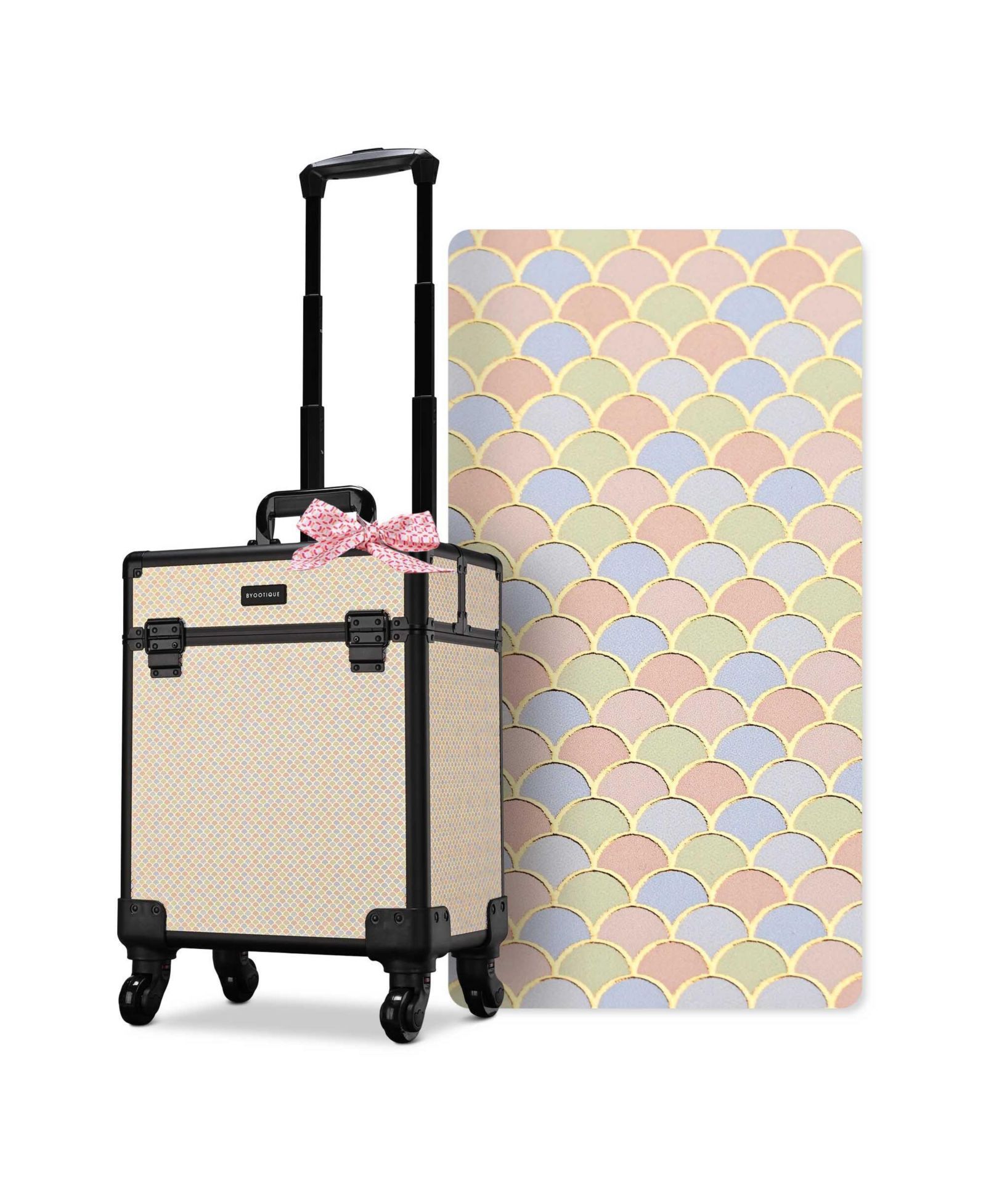 Byootique Rolling Makeup Train Case on Wheels Cosmetic Trolley Art Deco Pastel