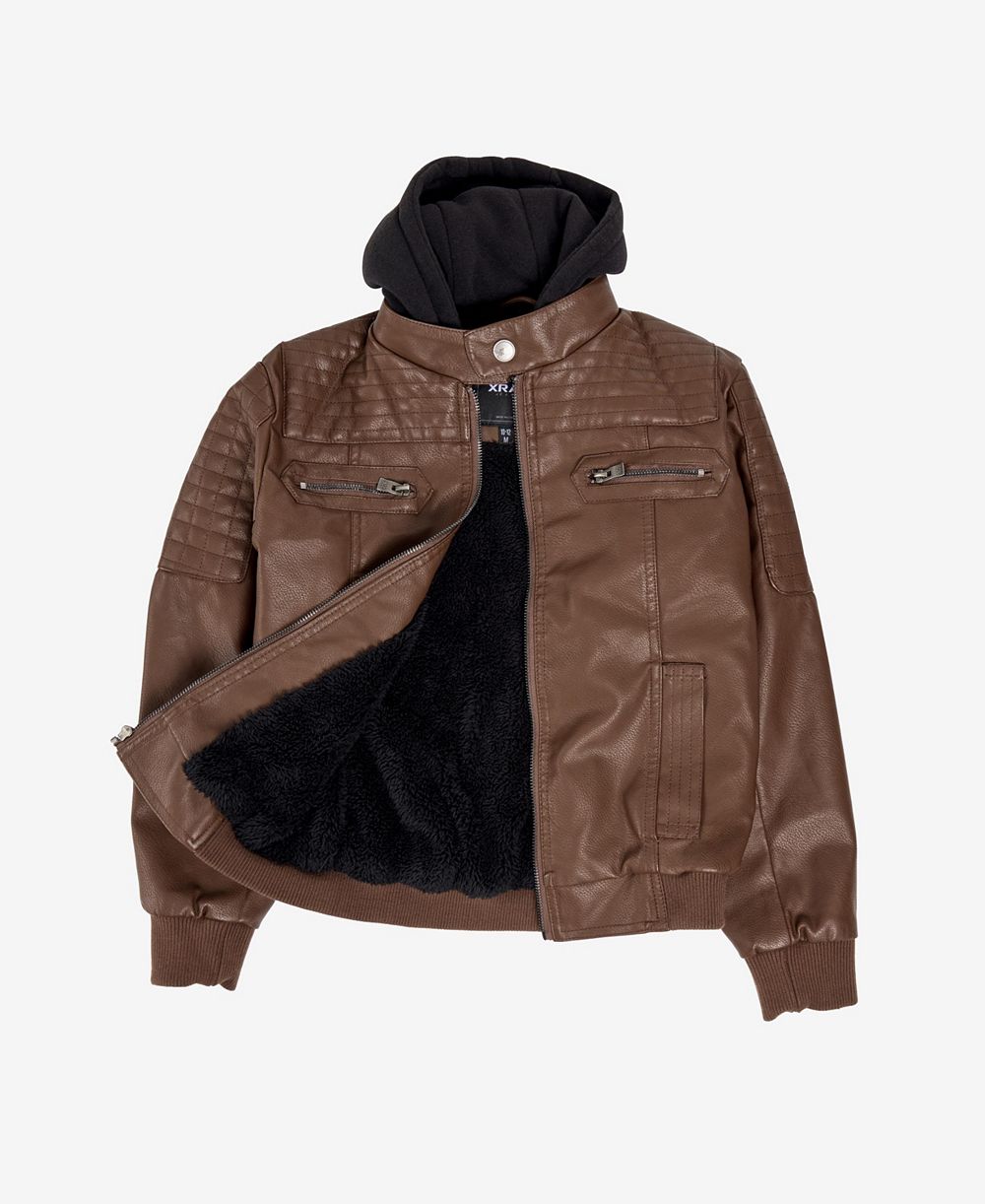 XRAY Boys Lined PU Jacket With Knit Hood