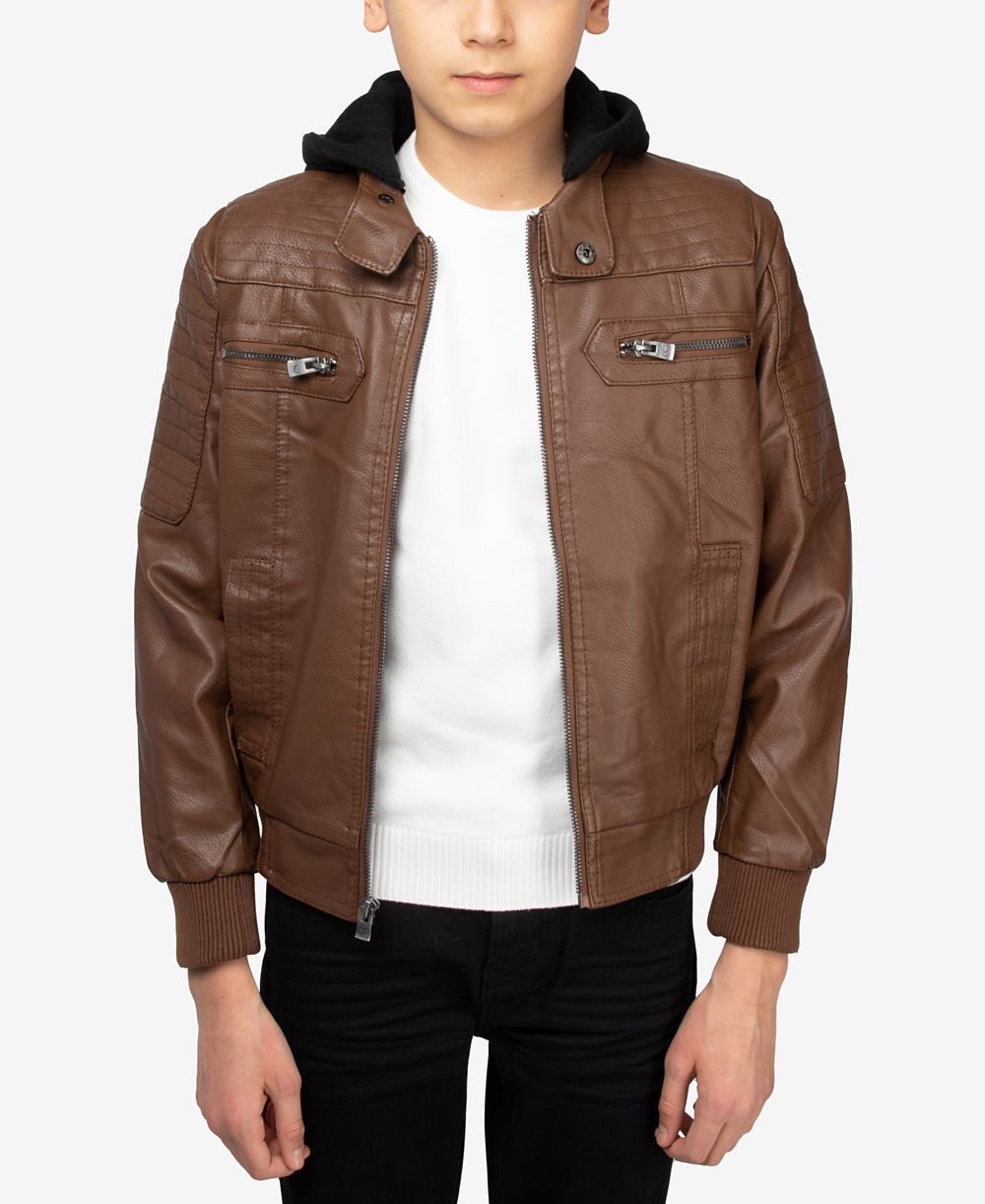 XRAY Boy's Lined PU Jacket With Knit Hood