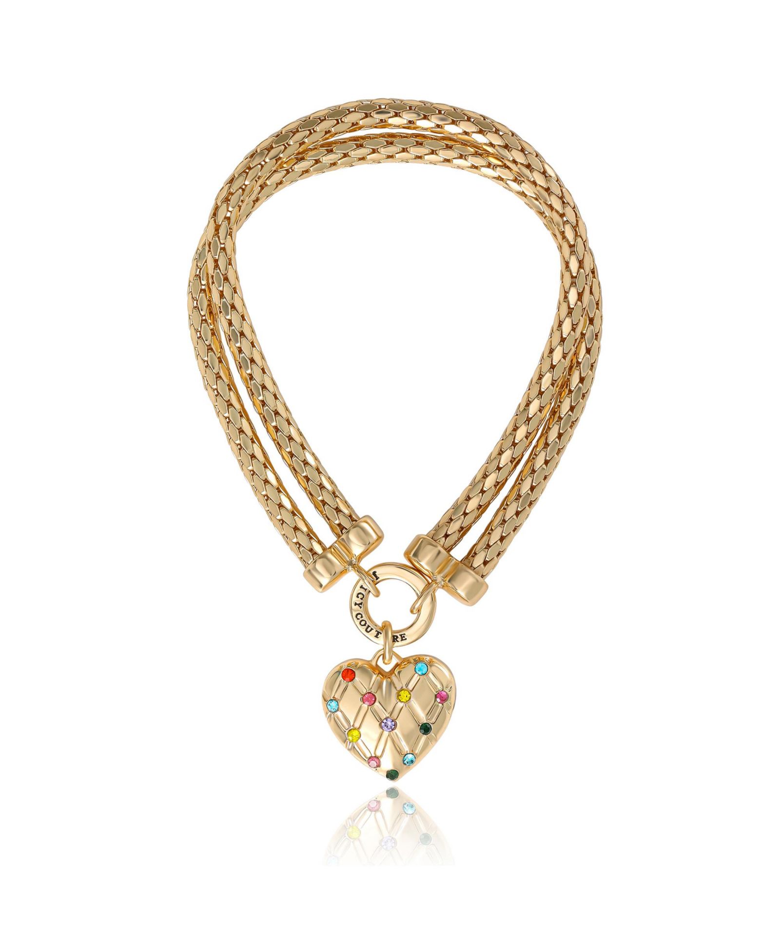 Juicy Couture Браслет с подвеской в виде сердца и двойной цепью, золотистый с кристаллами Rainbow