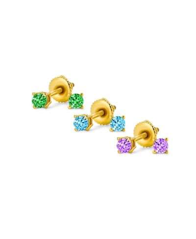 Bling Jewelry Cubic Zirconia Multi-Color Stud Earrings 3-Piece Set